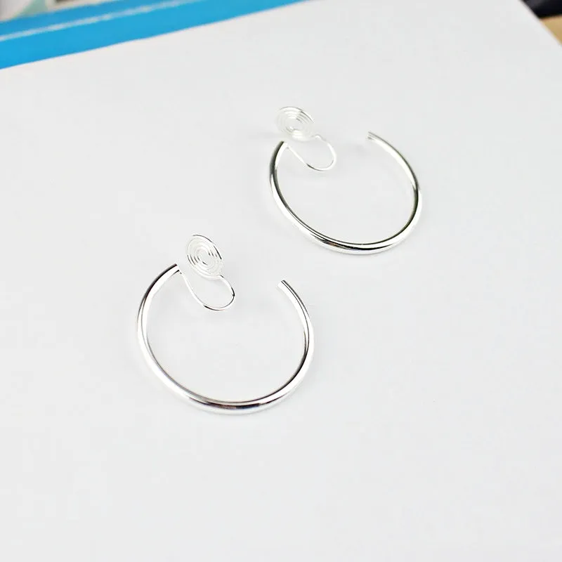 Silver 30mm Hoop Clip Angle Adjustable Spiral Clip On Earrings