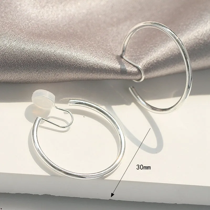 Silver 30mm Hoop Clip Angle Adjustable Spiral Clip On Earrings