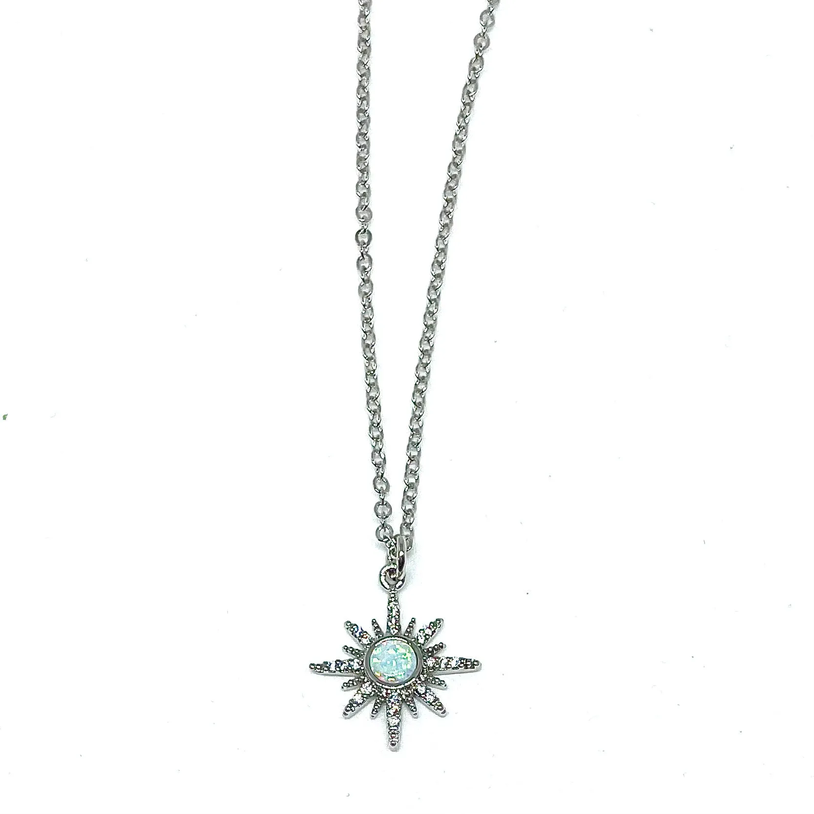 Silver Opal Starburst Necklace