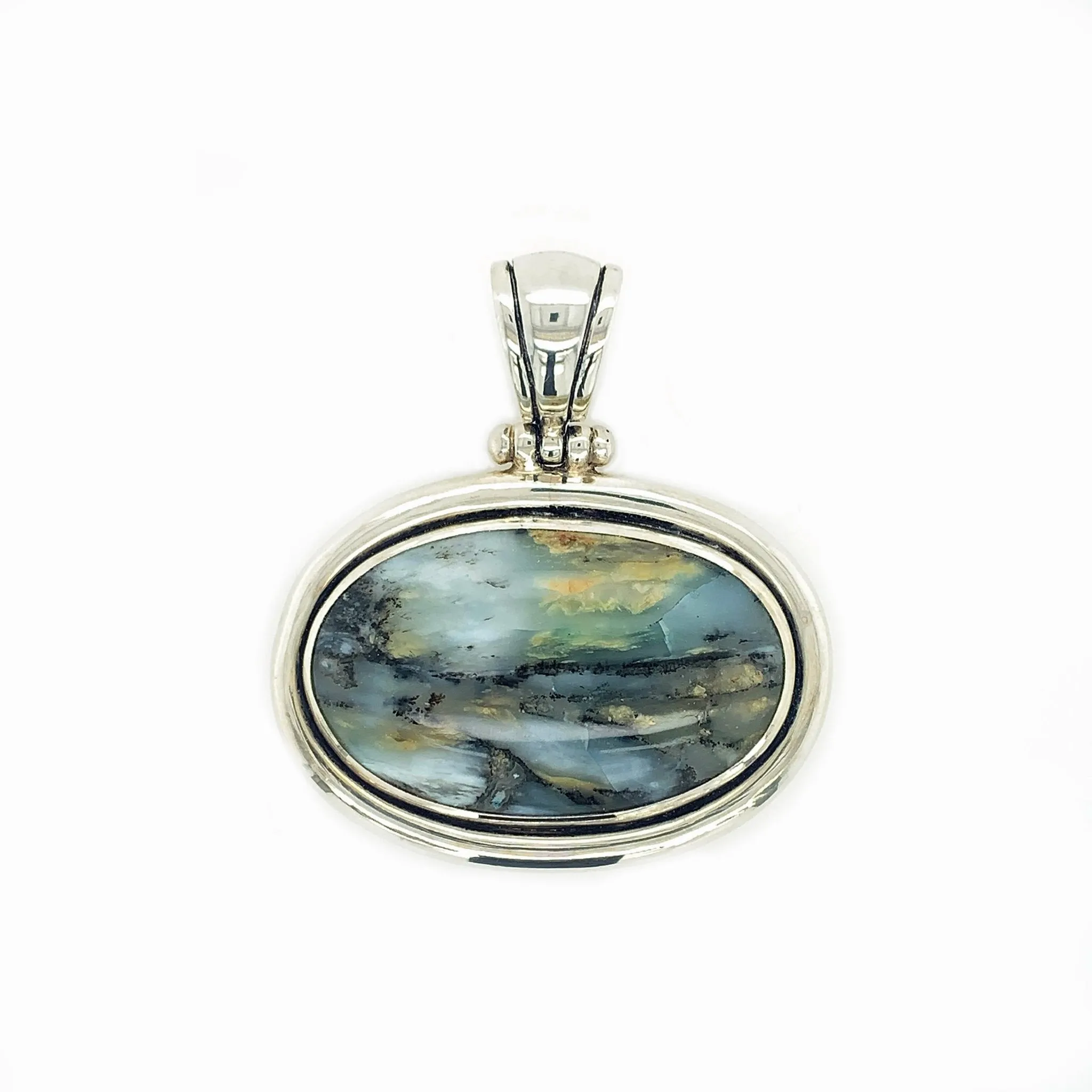 Sterling Silver & Peruvian Andean Opal Oval Pendant