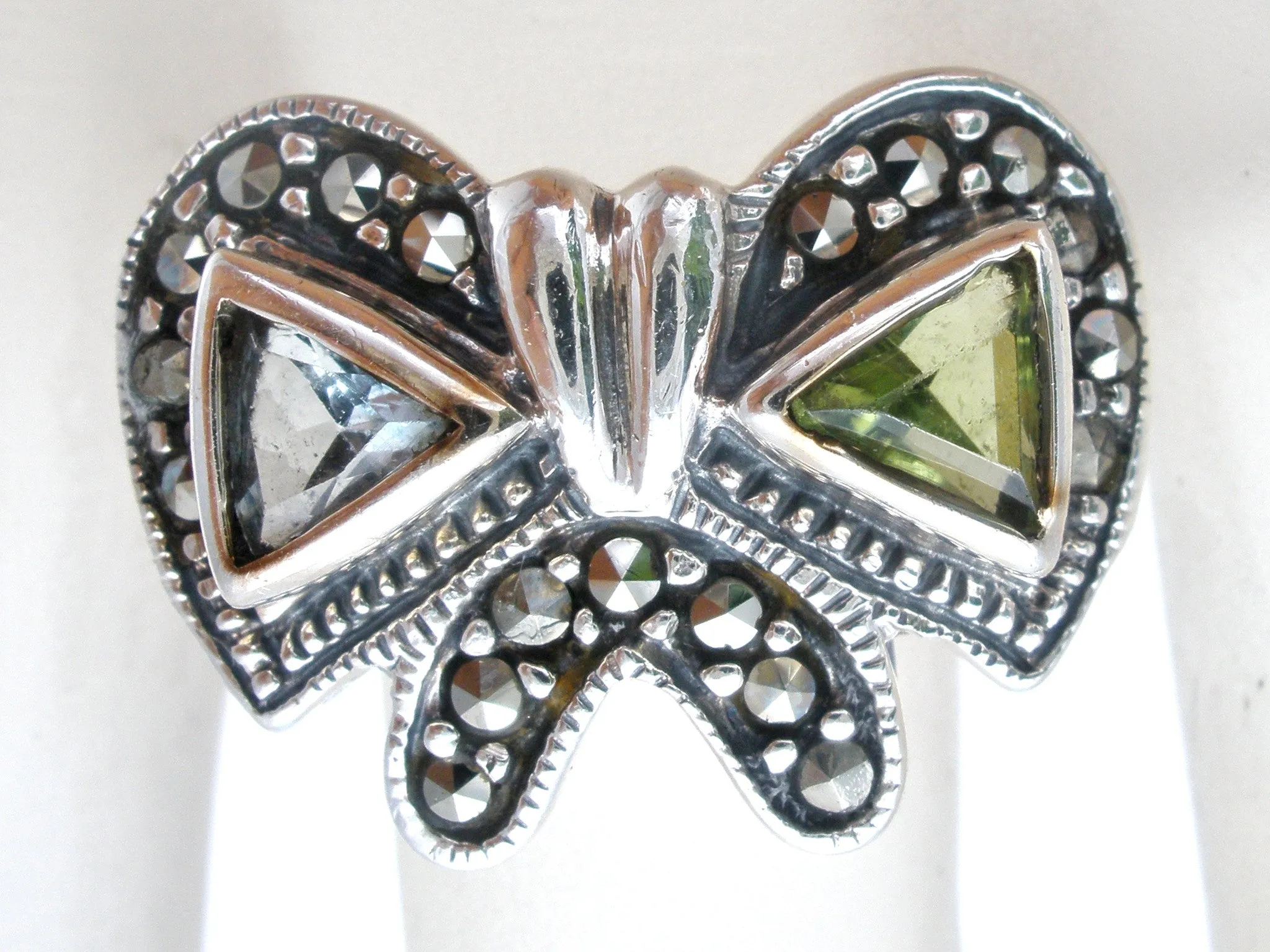Sterling Silver Bow Ring with Blue Topaz & Peridot