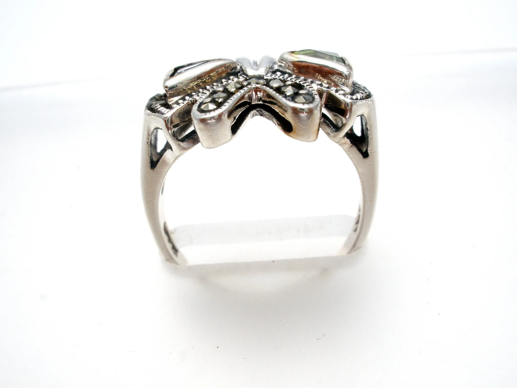 Sterling Silver Bow Ring with Blue Topaz & Peridot