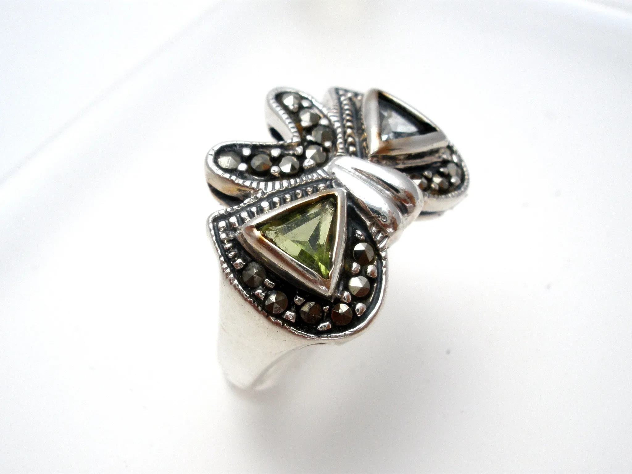Sterling Silver Bow Ring with Blue Topaz & Peridot