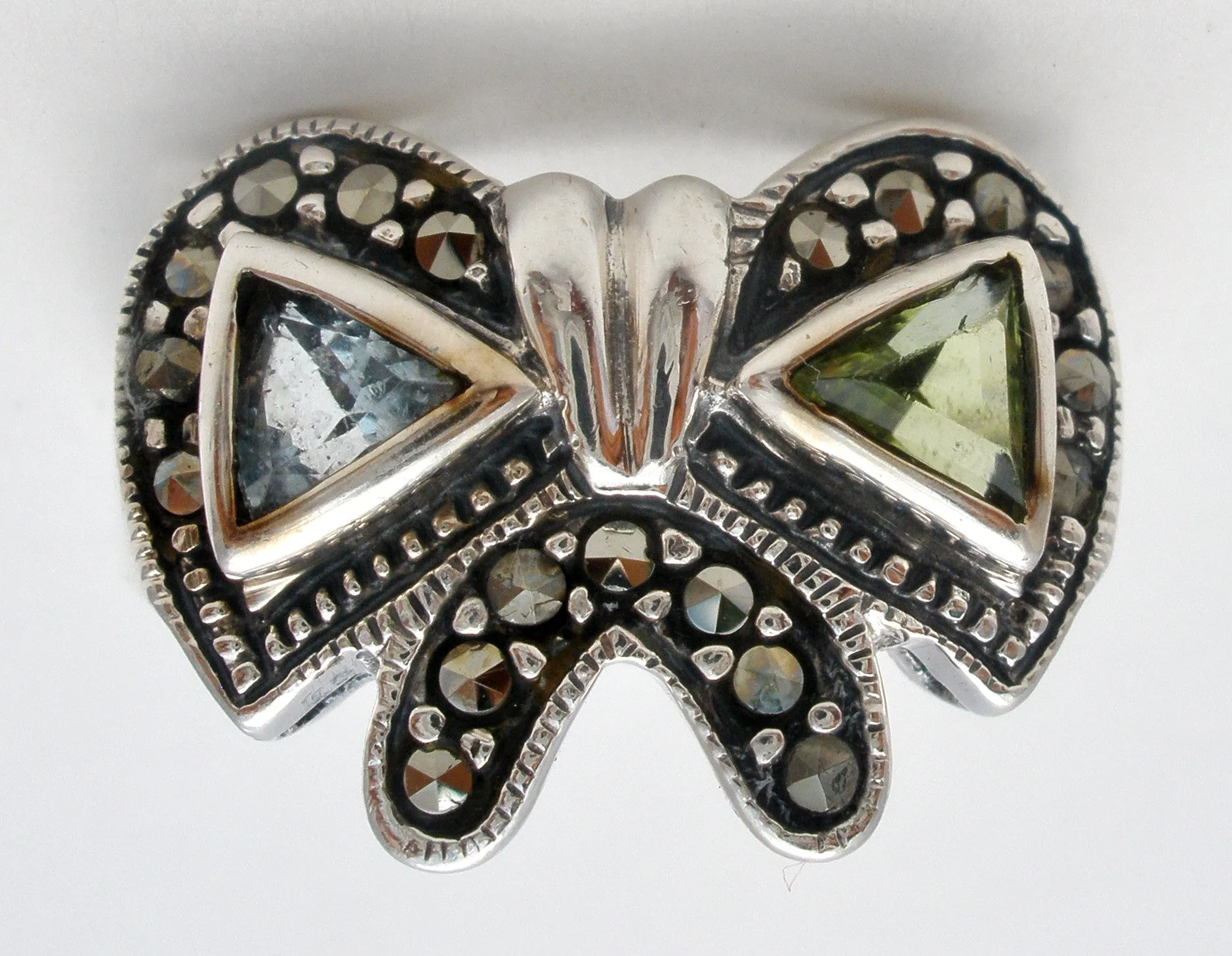 Sterling Silver Bow Ring with Blue Topaz & Peridot