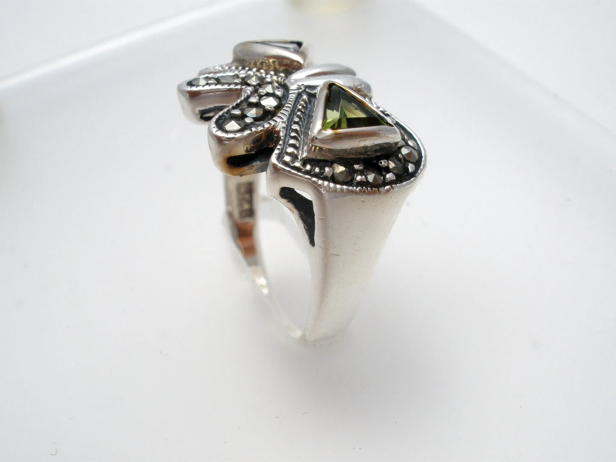 Sterling Silver Bow Ring with Blue Topaz & Peridot