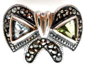 Sterling Silver Bow Ring with Blue Topaz & Peridot