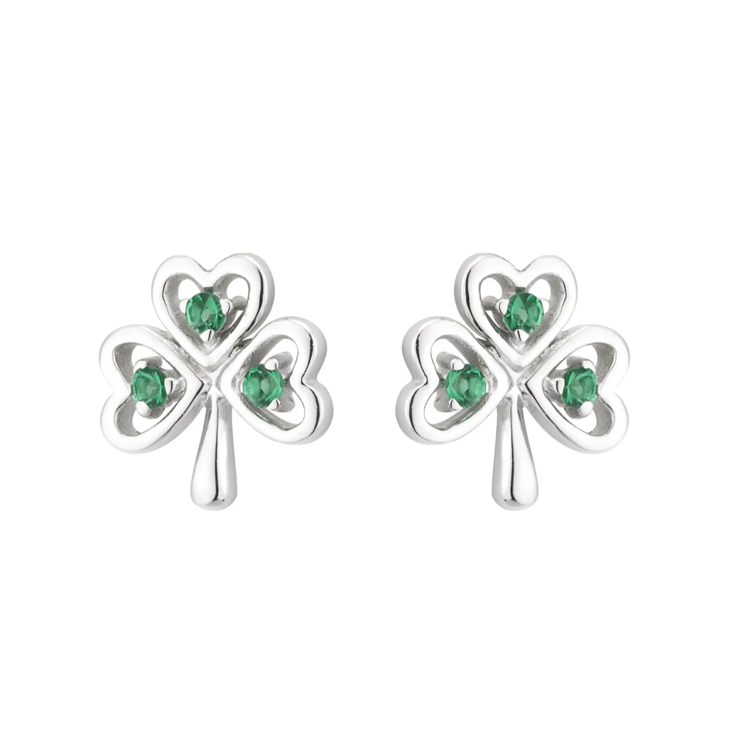 Sterling Silver Shamrock Earrings with Emerald Green Stones