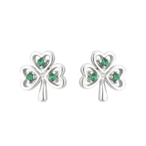 Sterling Silver Shamrock Earrings with Emerald Green Stones