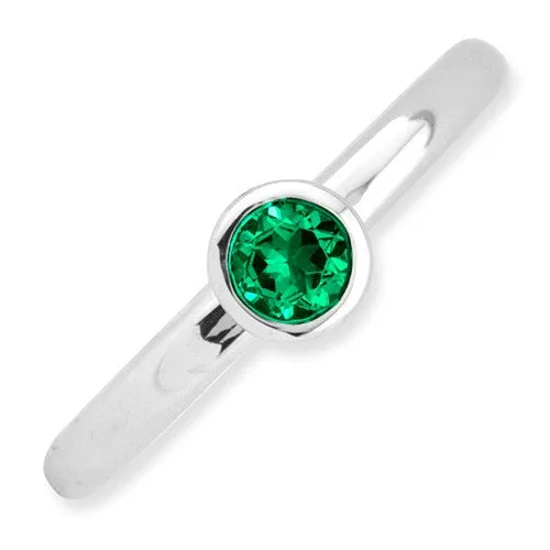 Sterling Silver Stackable Expressions Low 4mm Round Cr. Emerald Ring