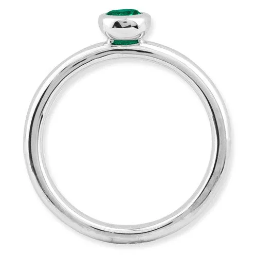 Sterling Silver Stackable Expressions Low 4mm Round Cr. Emerald Ring