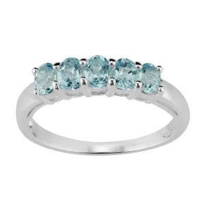 Sterlingsilber 0.88ct Kt natürlich blauer Topas klassisch fünfstein stil ring