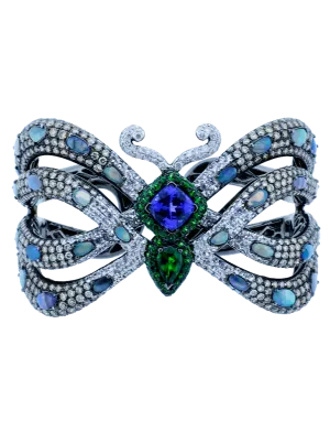 Tanzanite And Opal Butterfly Cuff Bracelet