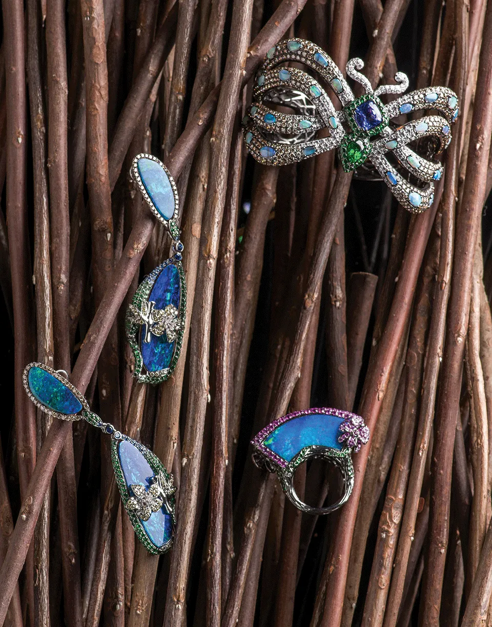 Tanzanite And Opal Butterfly Cuff Bracelet