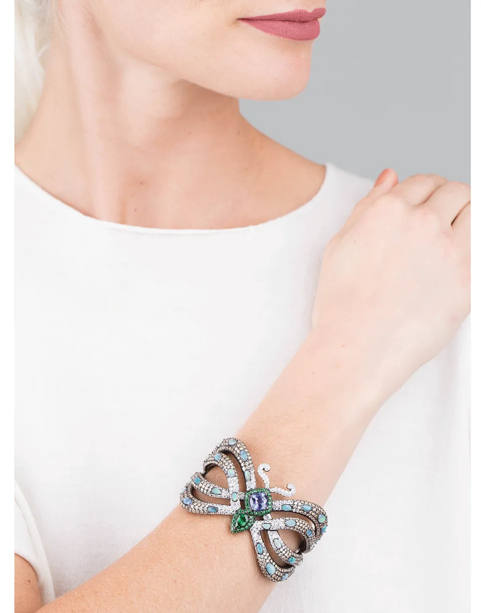 Tanzanite And Opal Butterfly Cuff Bracelet