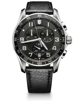 Victorinox Swiss Army Mens Chrono XLS - Black Dial - Black Leather -  Steel