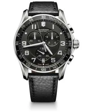 Victorinox Swiss Army Mens Chrono XLS - Black Dial - Black Leather -  Steel