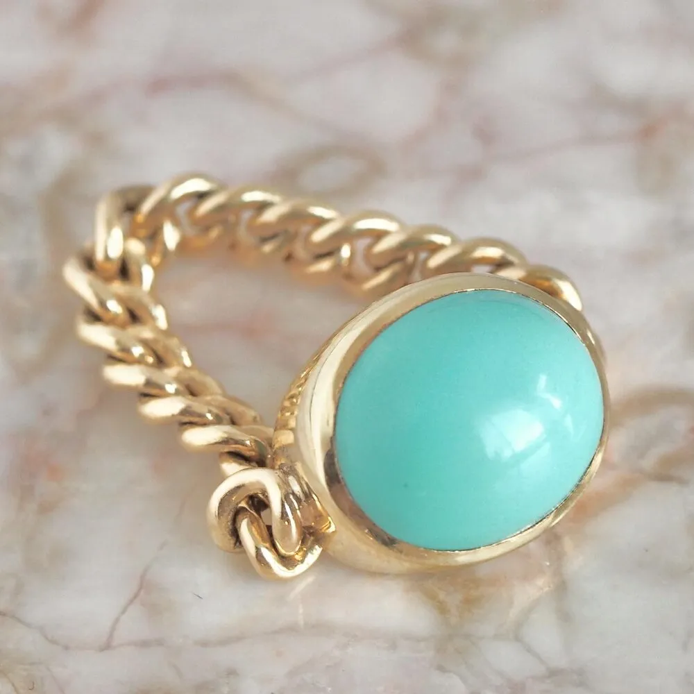 Vintage 14k Turquoise Cabochon Curb Chain Ring