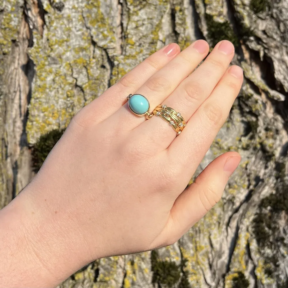 Vintage 14k Turquoise Cabochon Curb Chain Ring
