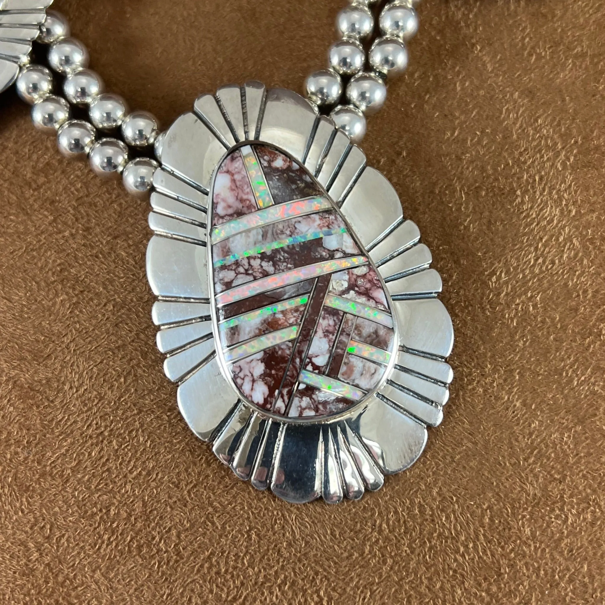 Vintage Sterling Silver Wild Horse Jasper and Opal Beaded Necklace Estate Jewelry