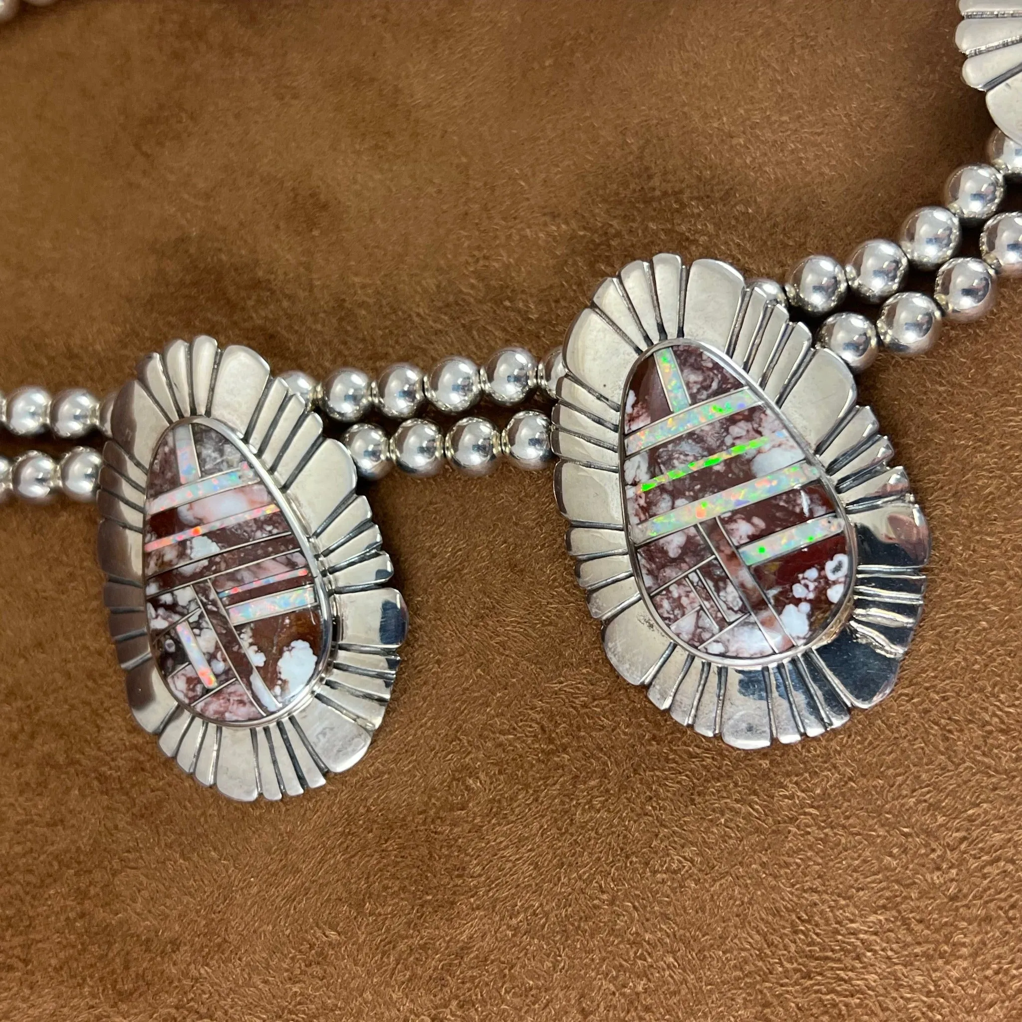 Vintage Sterling Silver Wild Horse Jasper and Opal Beaded Necklace Estate Jewelry