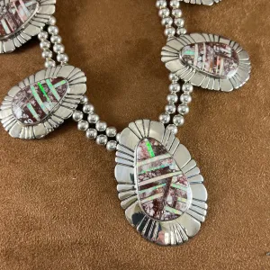 Vintage Sterling Silver Wild Horse Jasper and Opal Beaded Necklace Estate Jewelry