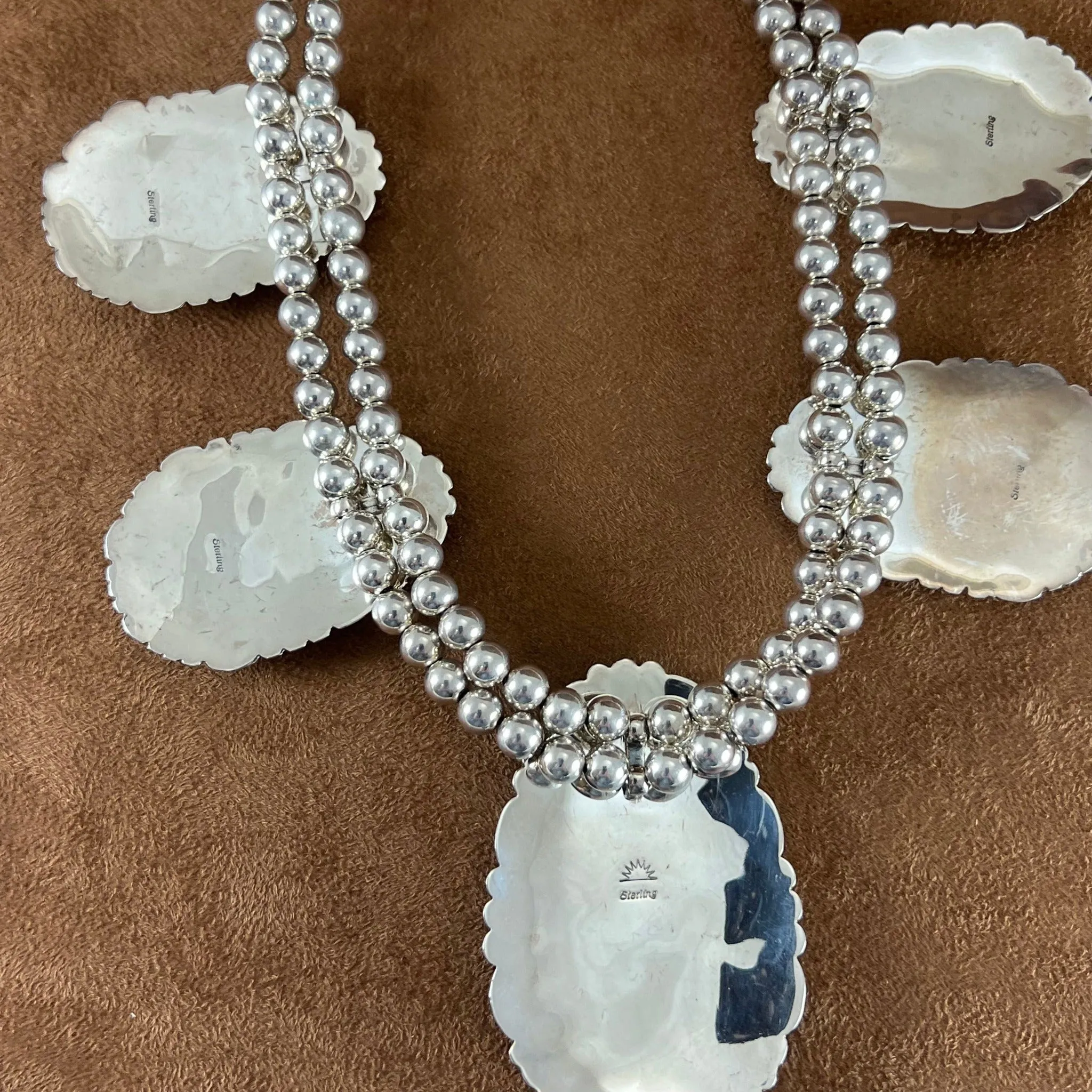 Vintage Sterling Silver Wild Horse Jasper and Opal Beaded Necklace Estate Jewelry
