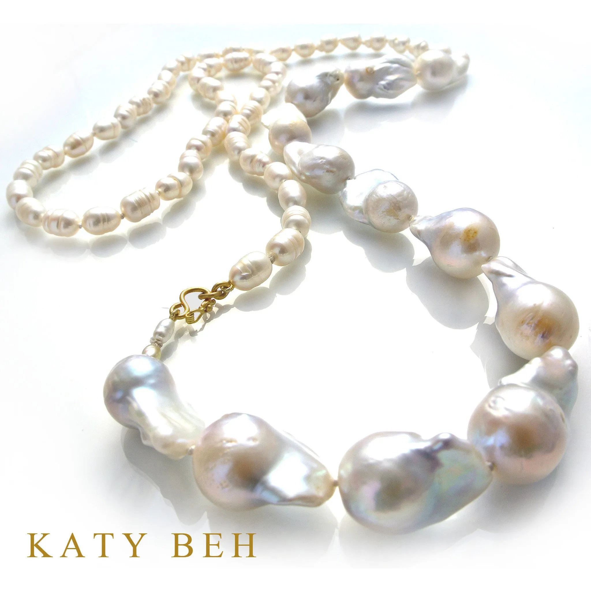 White Fireball Baroque and Ringed Pearl Necklace