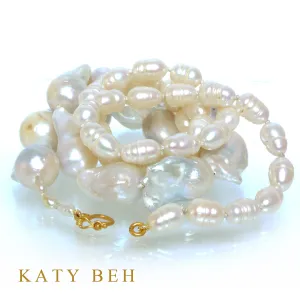 White Fireball Baroque and Ringed Pearl Necklace
