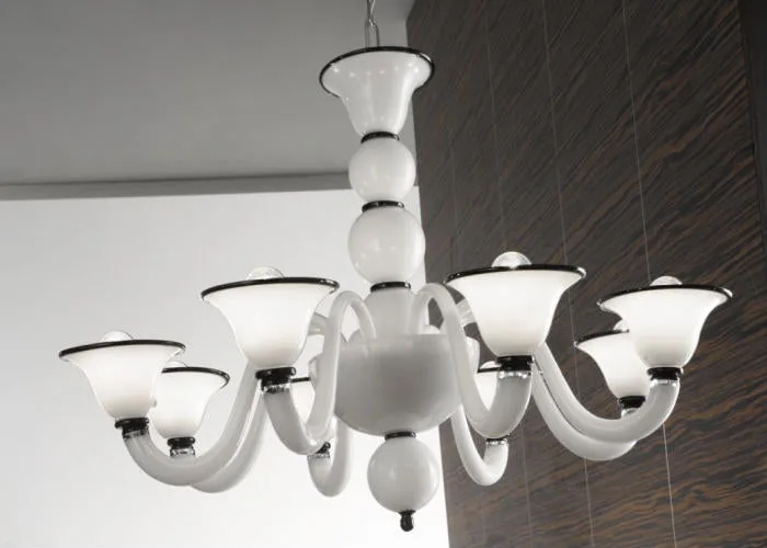 White Murano Glass 8 Light Chandelier With Colour Options