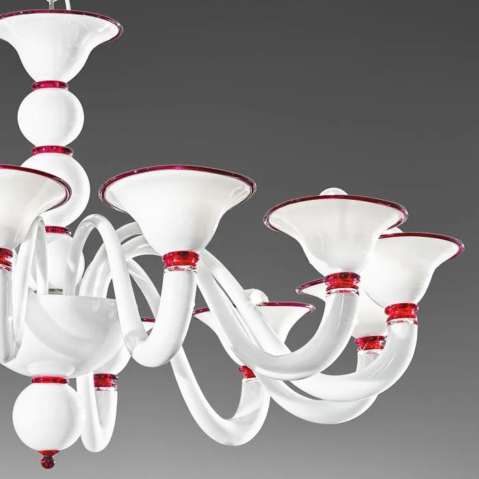 White Murano Glass 8 Light Chandelier With Colour Options