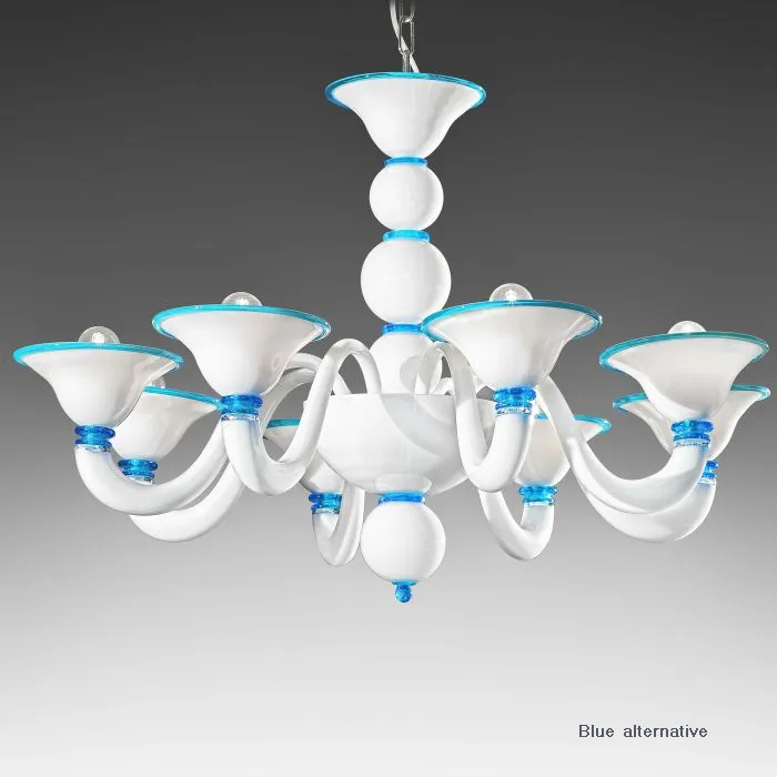White Murano Glass 8 Light Chandelier With Colour Options