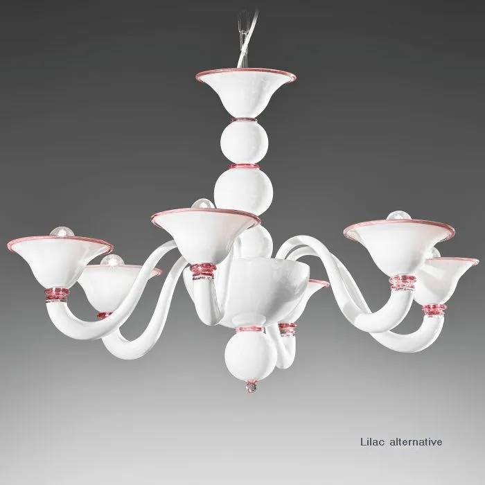 White Murano Glass 8 Light Chandelier With Colour Options
