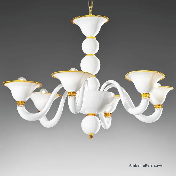 White Murano Glass 8 Light Chandelier With Colour Options