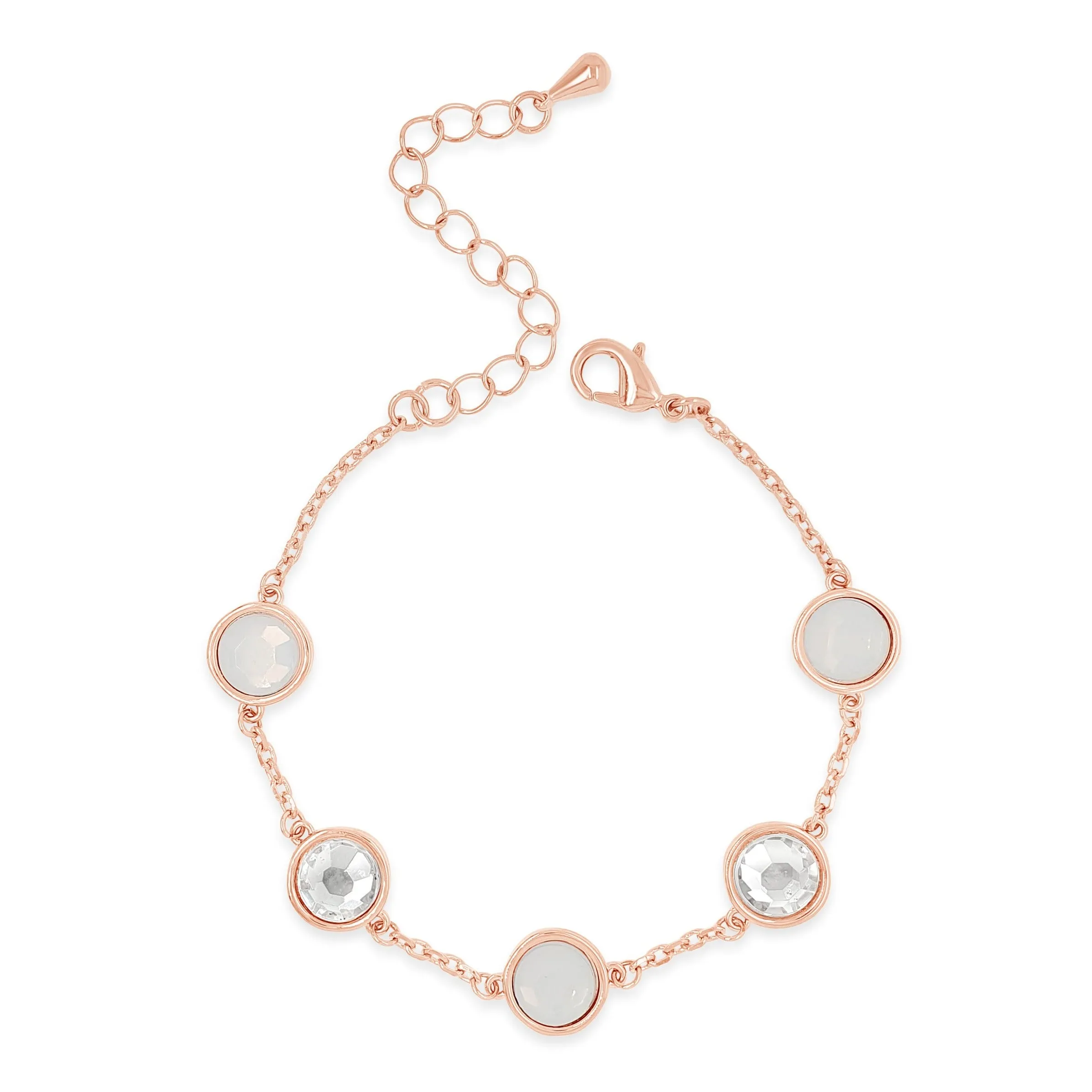 White Opal & Crystals Rose Gold Chain Bracelet