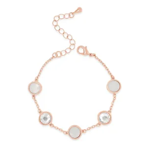 White Opal & Crystals Rose Gold Chain Bracelet