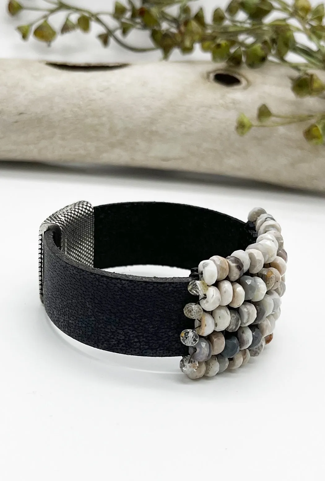 Wide Australian Opal Leather Bracelet