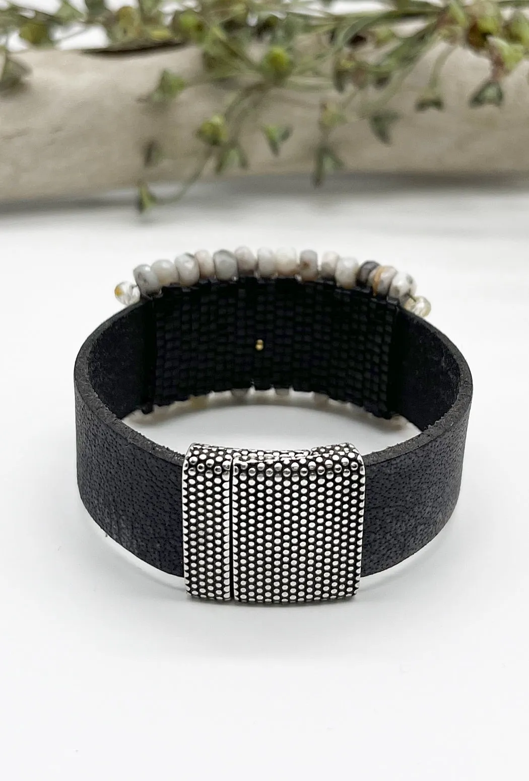 Wide Australian Opal Leather Bracelet