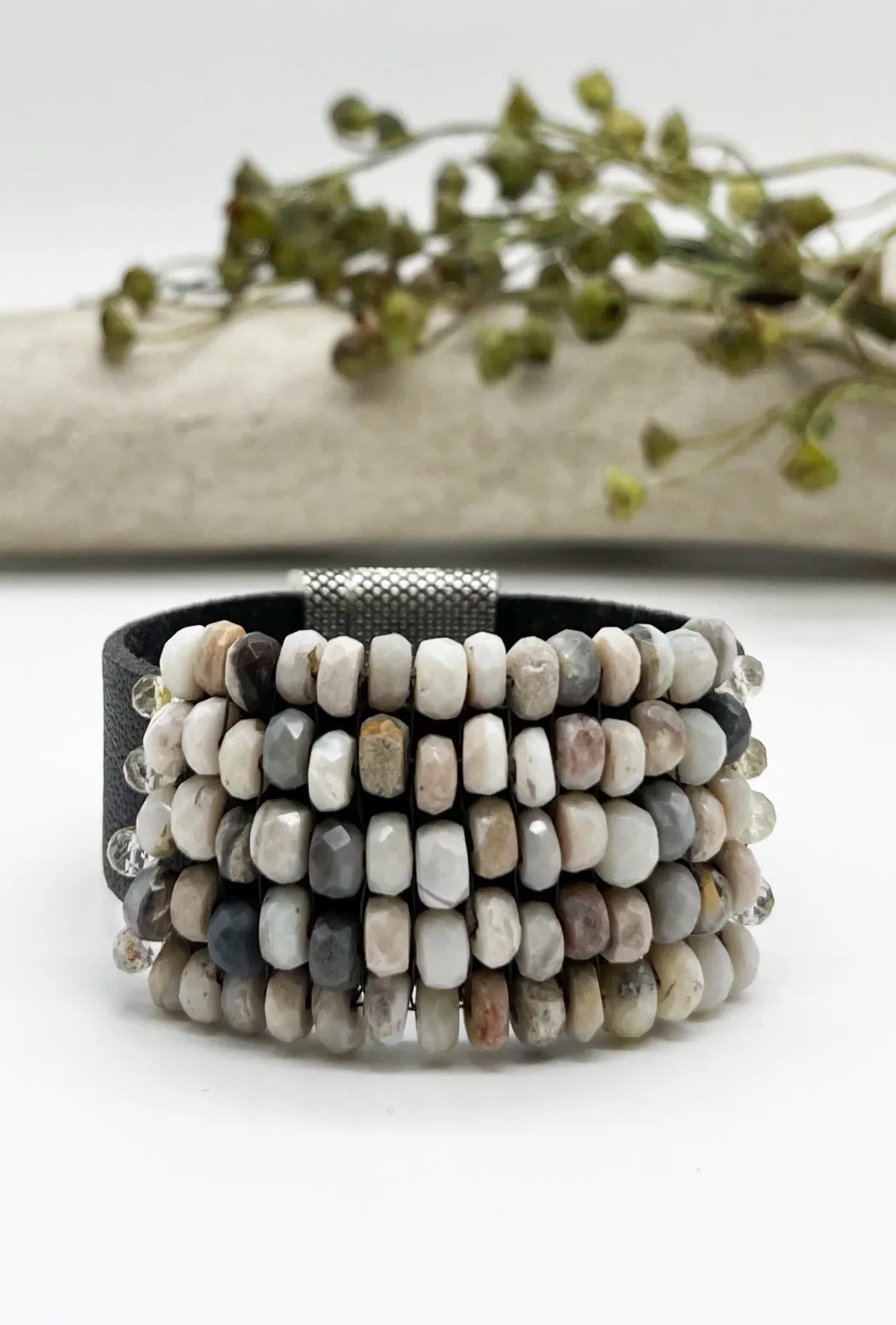 Wide Australian Opal Leather Bracelet