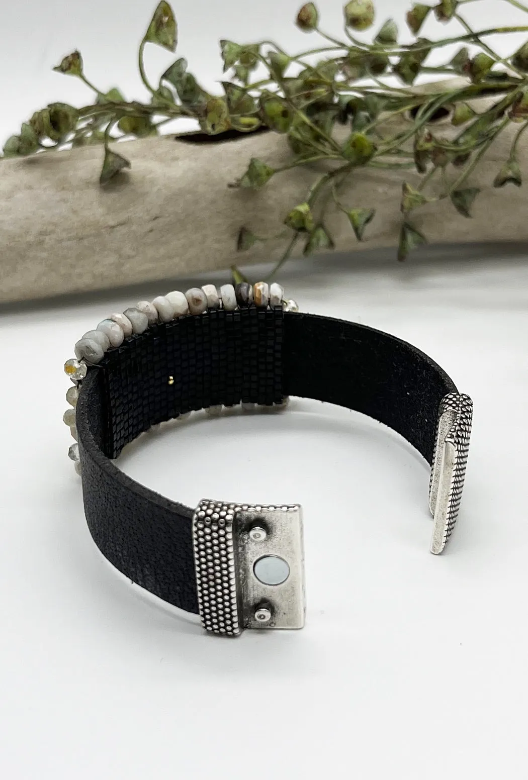 Wide Australian Opal Leather Bracelet