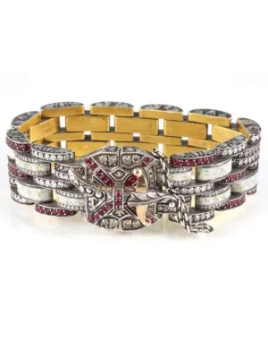 Wide Ruby Micro Mosaic Bracelet