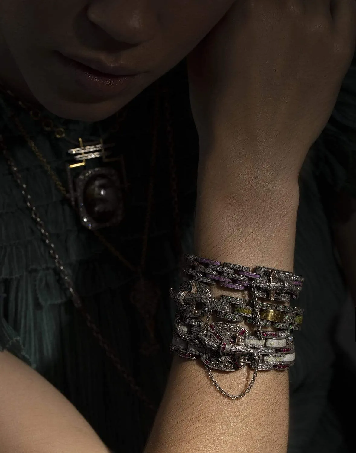 Wide Ruby Micro Mosaic Bracelet
