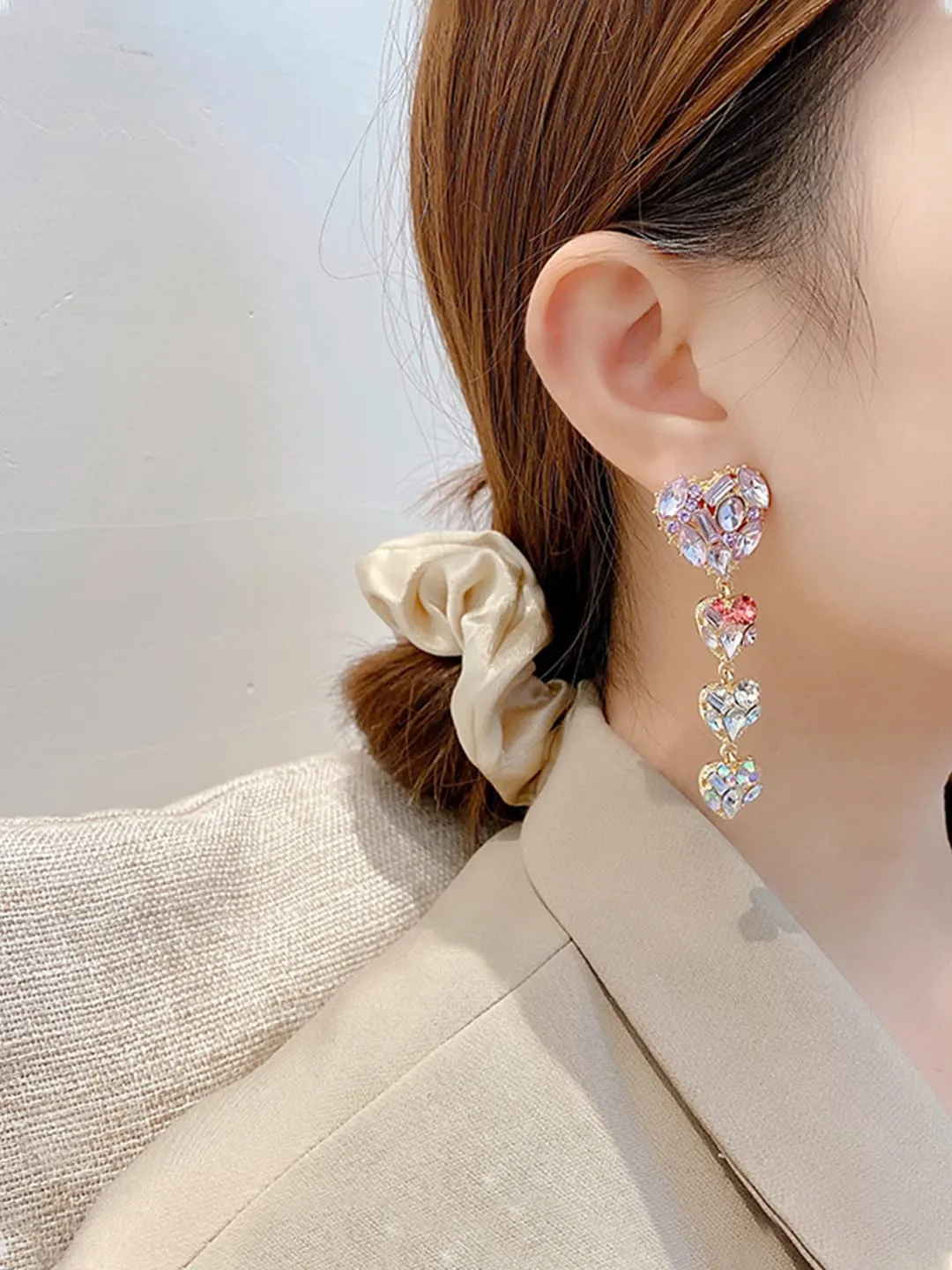 Yellow Chimes Dangler Earrings for Women | Heart Shaped Multicolor Gold Toned Earrings | Long Chain Gold Plated Dangler Earrings | Birthday Gift For Girls Anniversary Gift for Wife