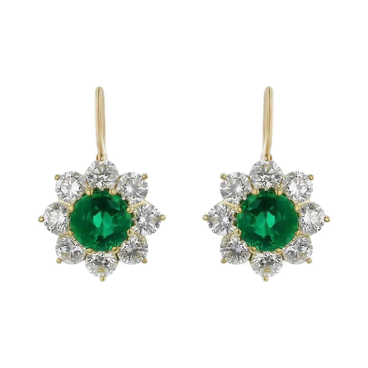 Zambian Emerald and Diamond Halo Drop Earrings