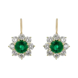 Zambian Emerald and Diamond Halo Drop Earrings